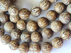 8 BEADS - 10 mm size Tibetan Om mantra etched ethnic naga conch shell beads - CH079