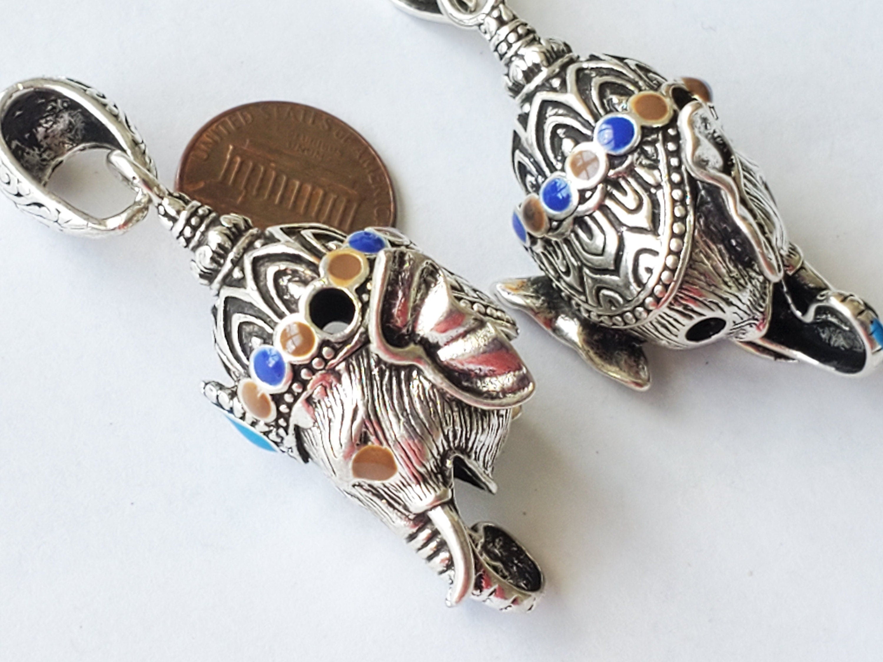 Gorgeous Ganesha Pendant Nepal 3D silver tone finish enamel inlaid lord Ganesha pendant - Ganpati Ganesh ji copyright Nepalbeadshop PM450K