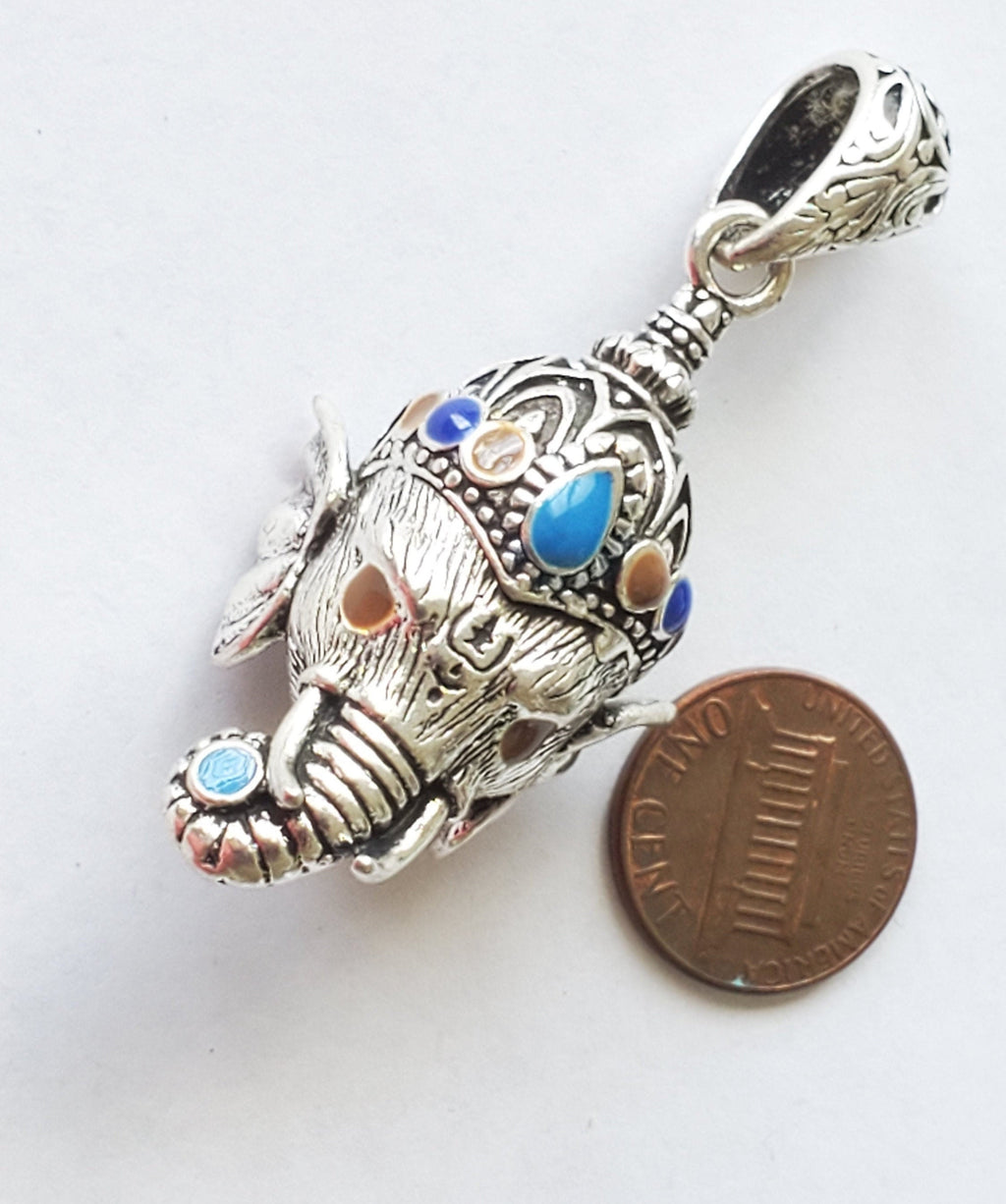 Gorgeous Ganesha Pendant Nepal 3D silver tone finish enamel inlaid lord Ganesha pendant - Ganpati Ganesh ji copyright Nepalbeadshop PM450K