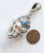 Gorgeous Ganesha Pendant Nepal 3D silver tone finish enamel inlaid lord Ganesha pendant - Ganpati Ganesh ji copyright Nepalbeadshop PM450K