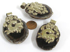 Beautiful Tibetan earthy agate gemstone pendant with deer butterfly reversible design - PM206D