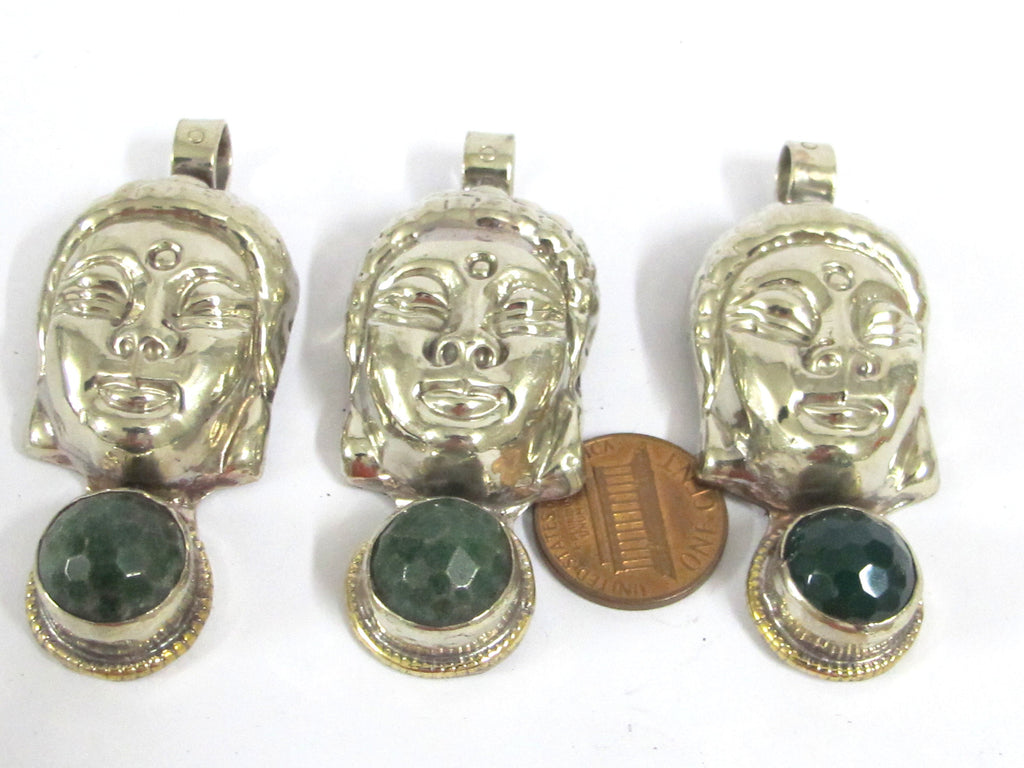 1 pendant - Special Sale Beautiful Buddha head pendant with faceted green agate gemstone inlay Tibetan Nepal Buddha pendant - PM532C