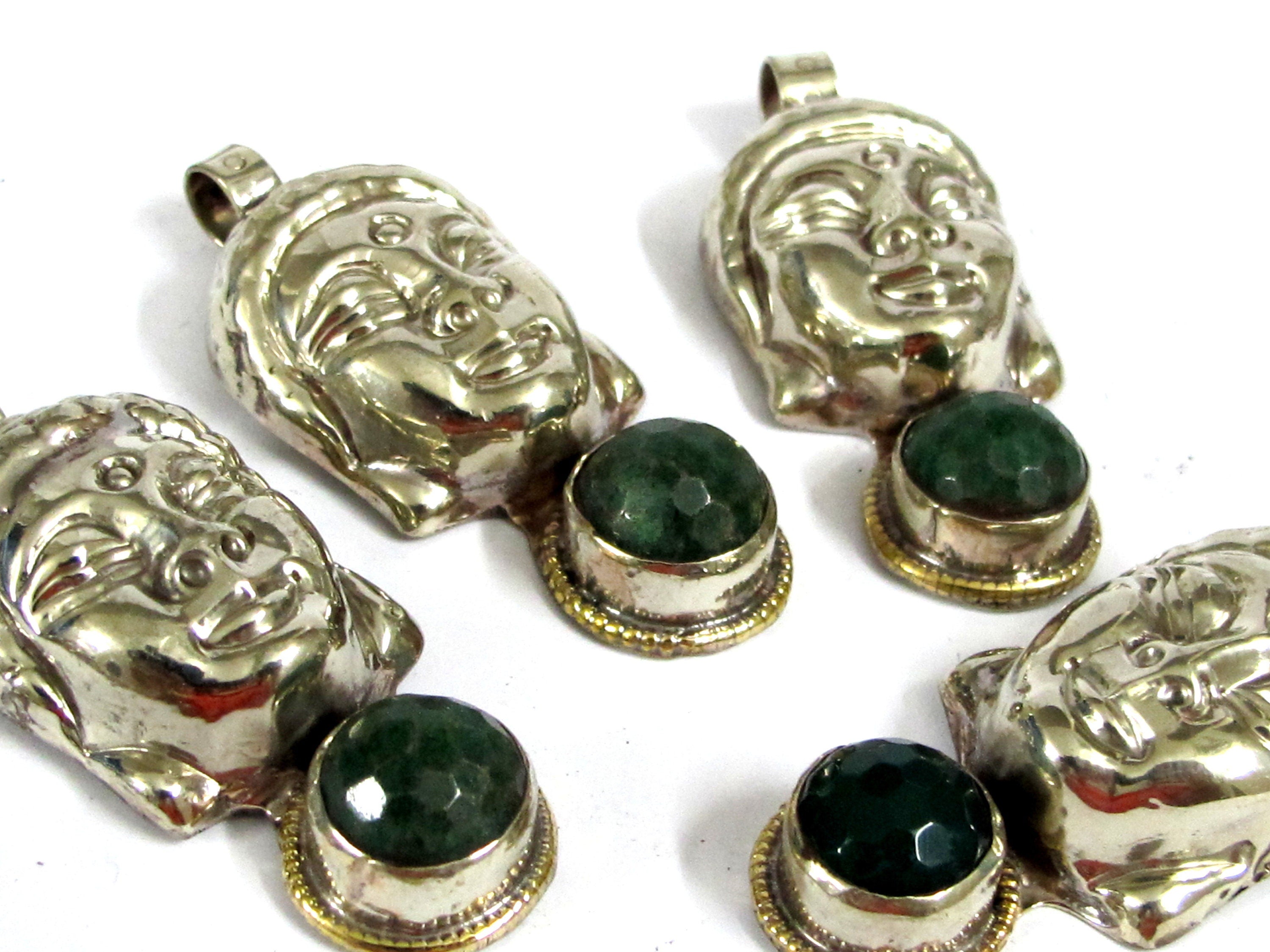 1 pendant - Special Sale Beautiful Buddha head pendant with faceted green agate gemstone inlay Tibetan Nepal Buddha pendant - PM532C