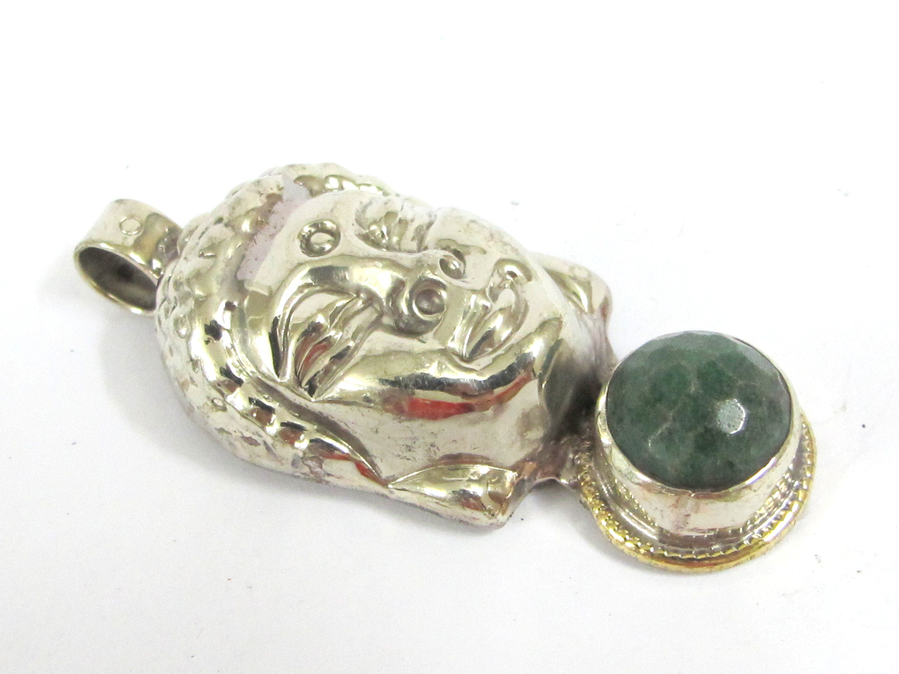1 pendant - Special Sale Beautiful Buddha head pendant with faceted green agate gemstone inlay Tibetan Nepal Buddha pendant - PM532C