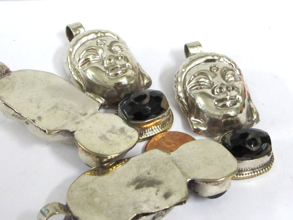 1 pendant - Special Sale Beautiful Buddha head pendant with etched agate dzi gemstone inlay Tibetan Nepal Buddha pendant - PM532E
