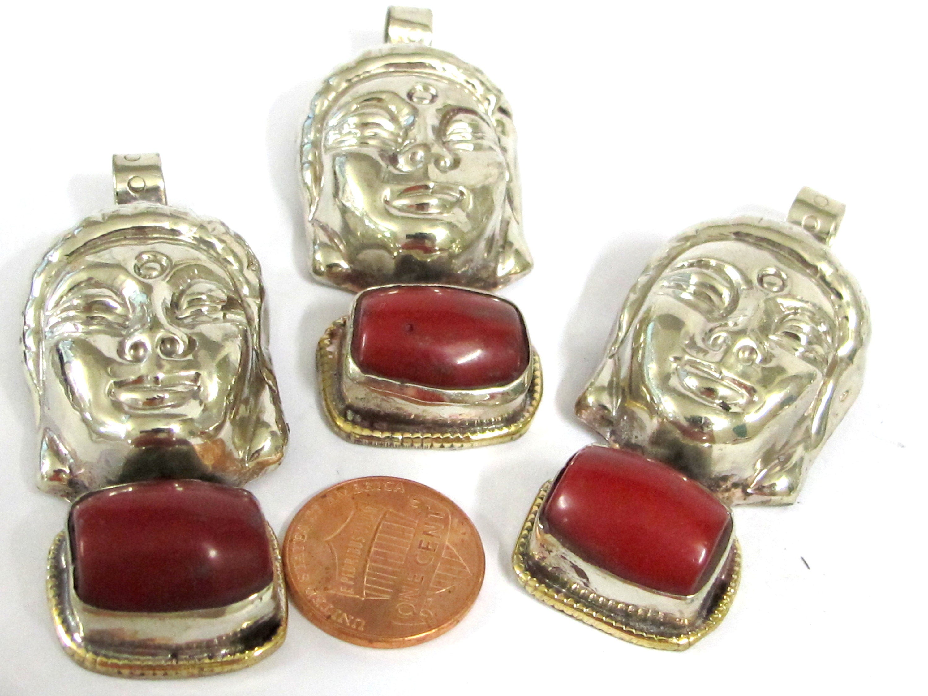 1 pendant - Special sale Beautiful Buddha head pendant with gemstone inlay Tibetan Nepal Buddha pendant jewelry making - PM532F