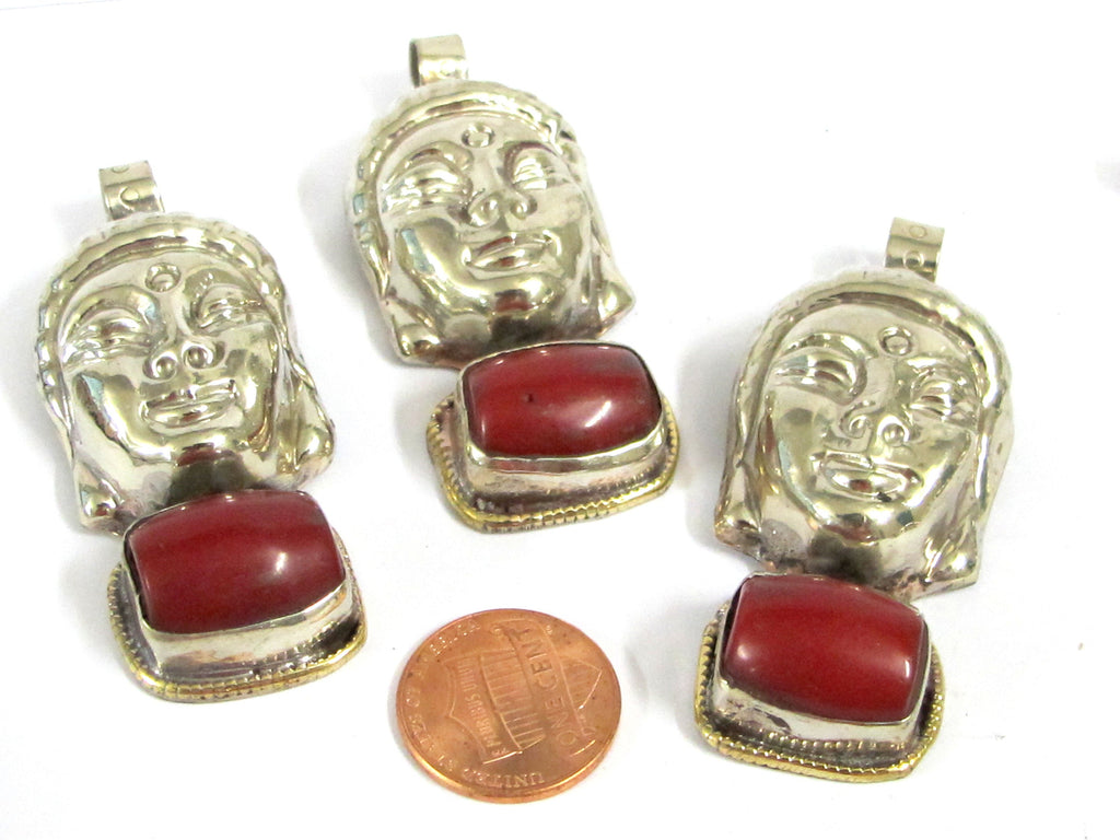 1 pendant - Special sale Beautiful Buddha head pendant with gemstone inlay Tibetan Nepal Buddha pendant jewelry making - PM532F