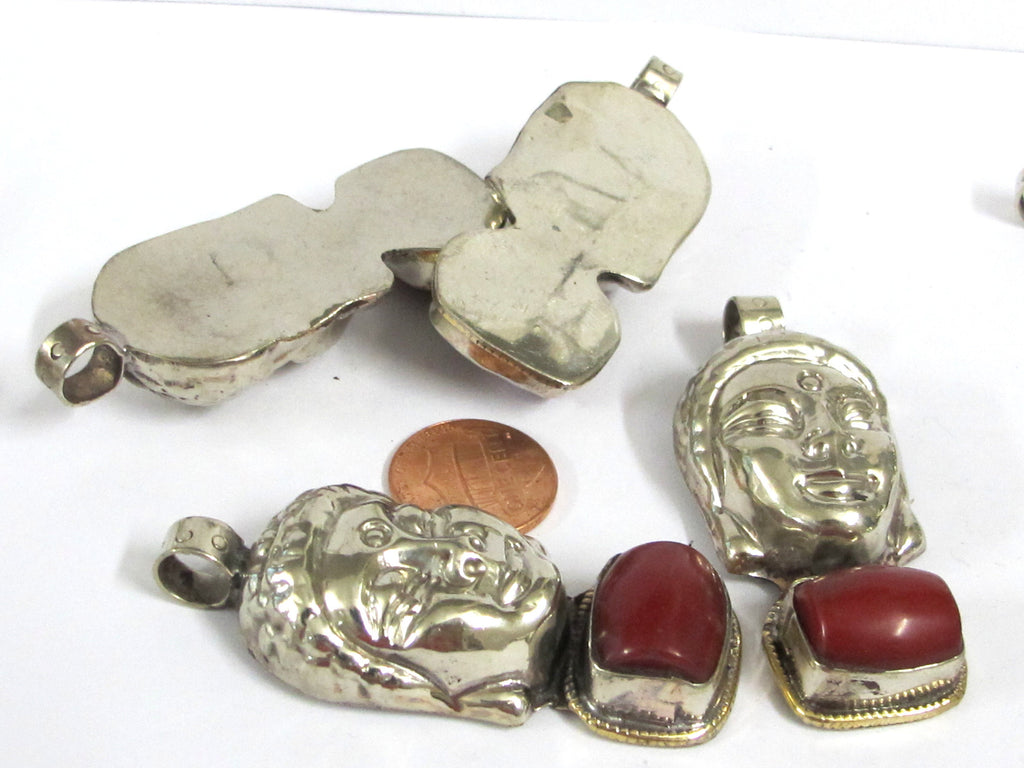 1 pendant - Special sale Beautiful Buddha head pendant with gemstone inlay Tibetan Nepal Buddha pendant jewelry making - PM532F