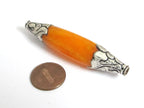1 BEAD - Extra Long Tibetan copal resin tibetan silver floral design capped bead - BD617K
