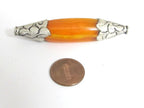 1 BEAD - Extra Long Tibetan copal resin tibetan silver floral design capped bead - BD617K