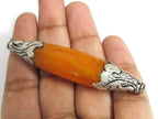 1 BEAD - Extra Long Tibetan copal resin tibetan silver floral design capped bead - BD617K