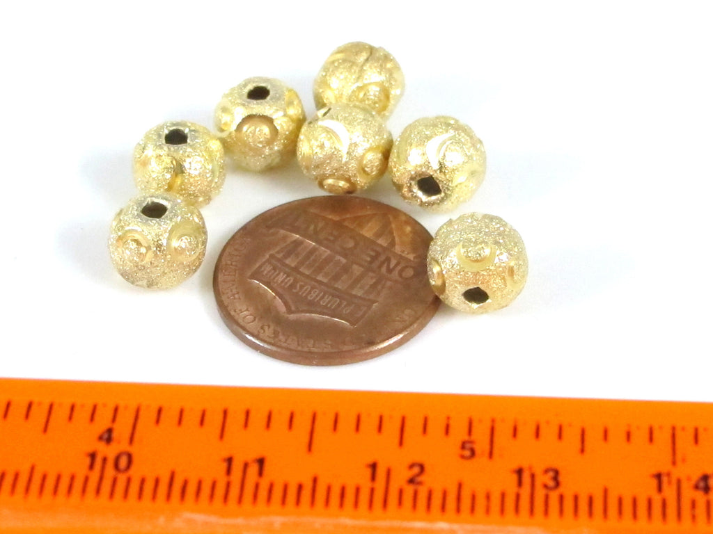 2 Beads- Gold color plated ethnic round oval shape beads- 8 mm - BD562D
