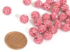 10 Beads - Sparkly bling crystal rhinestone inlaid polymer clay fushia pink color beads - 8mm size - BD946B