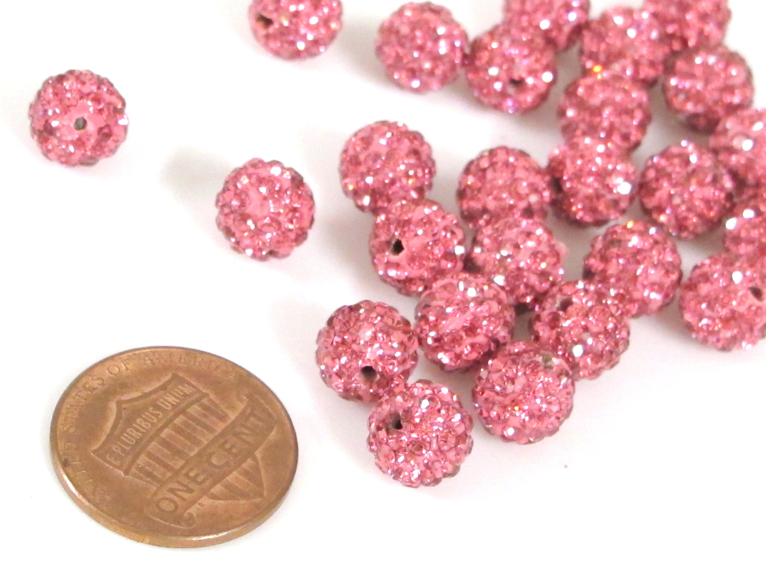 10 Beads - Sparkly bling crystal rhinestone inlaid polymer clay fushia pink color beads - 8mm size - BD946B