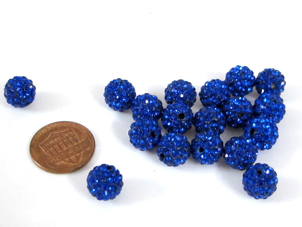 10 Beads - Sparkly bling crystal rhinestone inlaid polymer clay blue color beads - 10 mm size - BD946C