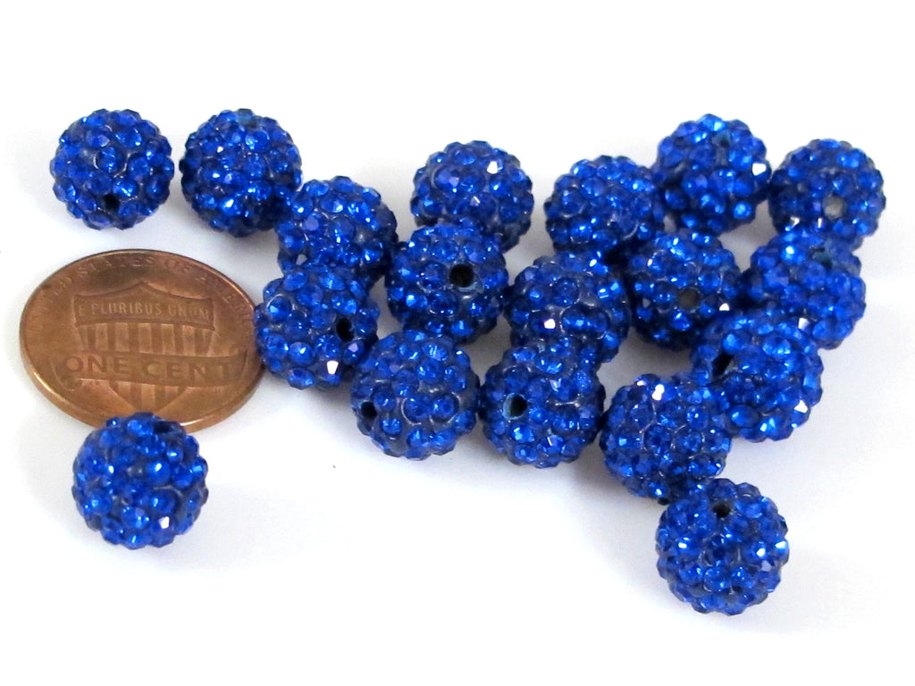 10 Beads - Sparkly bling crystal rhinestone inlaid polymer clay blue color beads - 10 mm size - BD946C