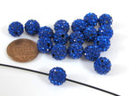 10 Beads - Sparkly bling crystal rhinestone inlaid polymer clay blue color beads - 10 mm size - BD946C