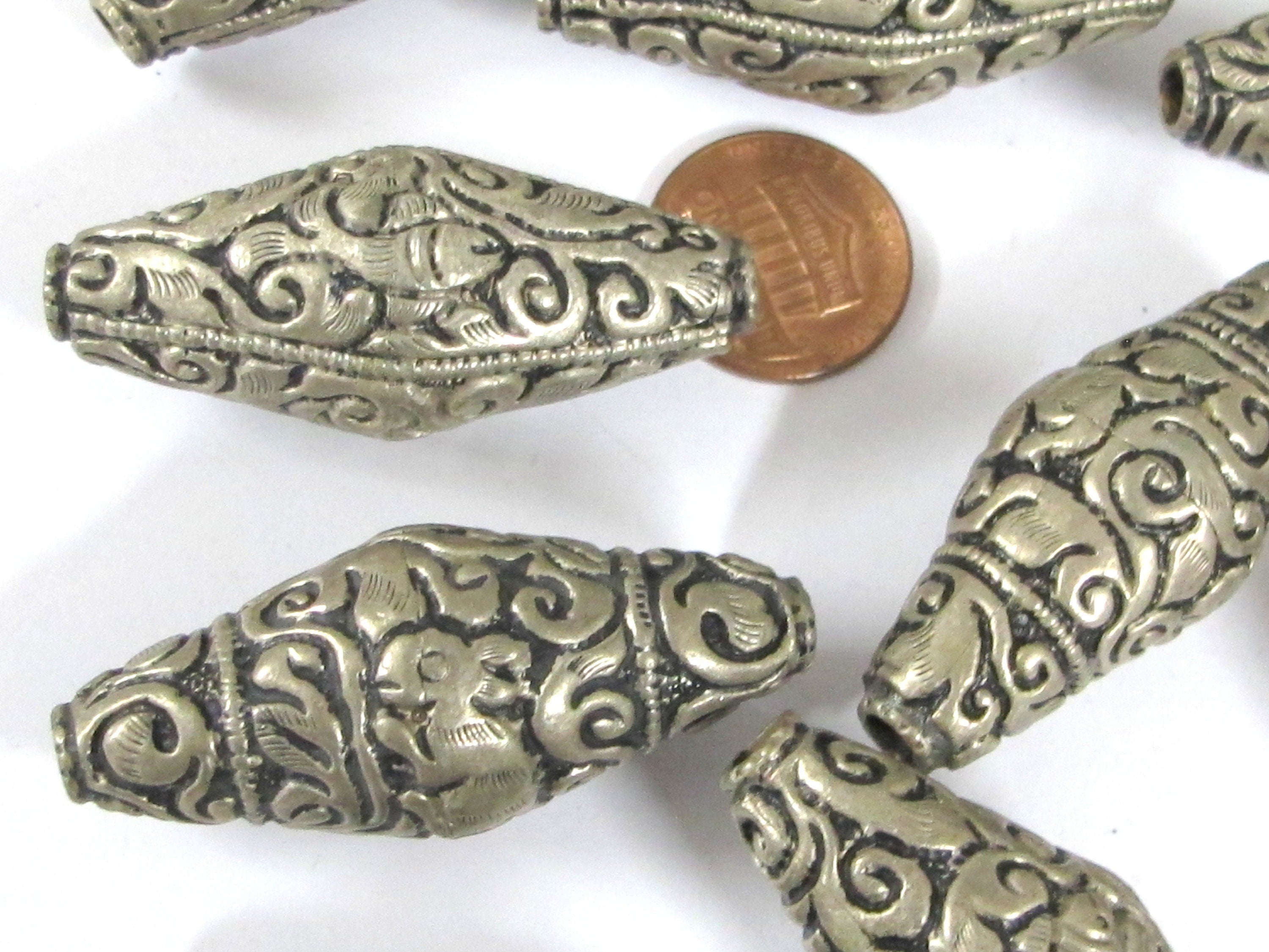 4 beads - Large thick Tibetan beads nepal beads filigree mix floral animal designs tibetan silver antiqued tone nepalbeadshop - BD931K