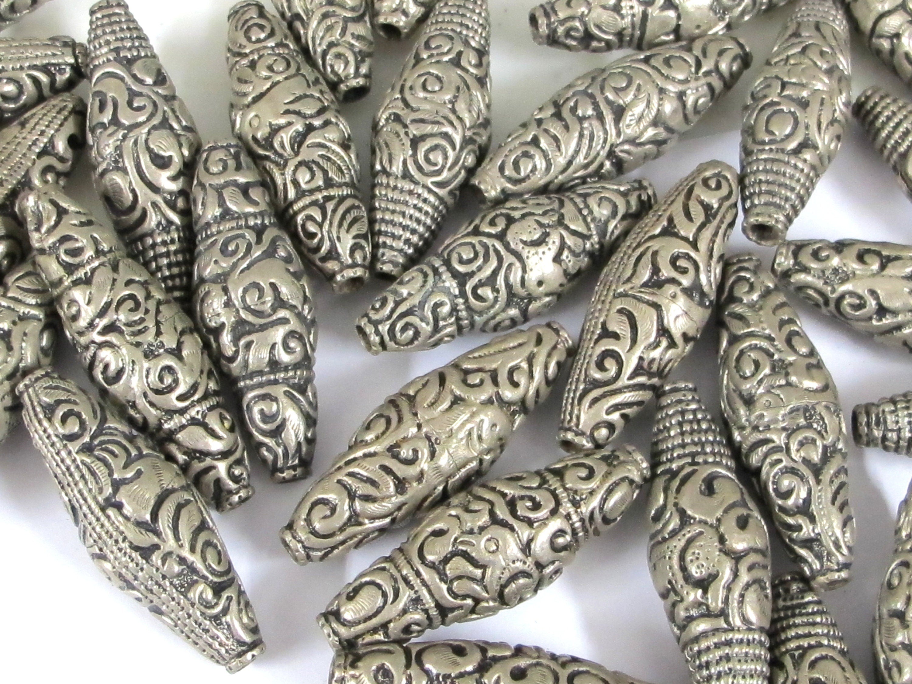2 beads - Nepal filigree beads Tibetan silver antiqued finish bicone shape mix designs ethnic beads from Nepal - BD943K