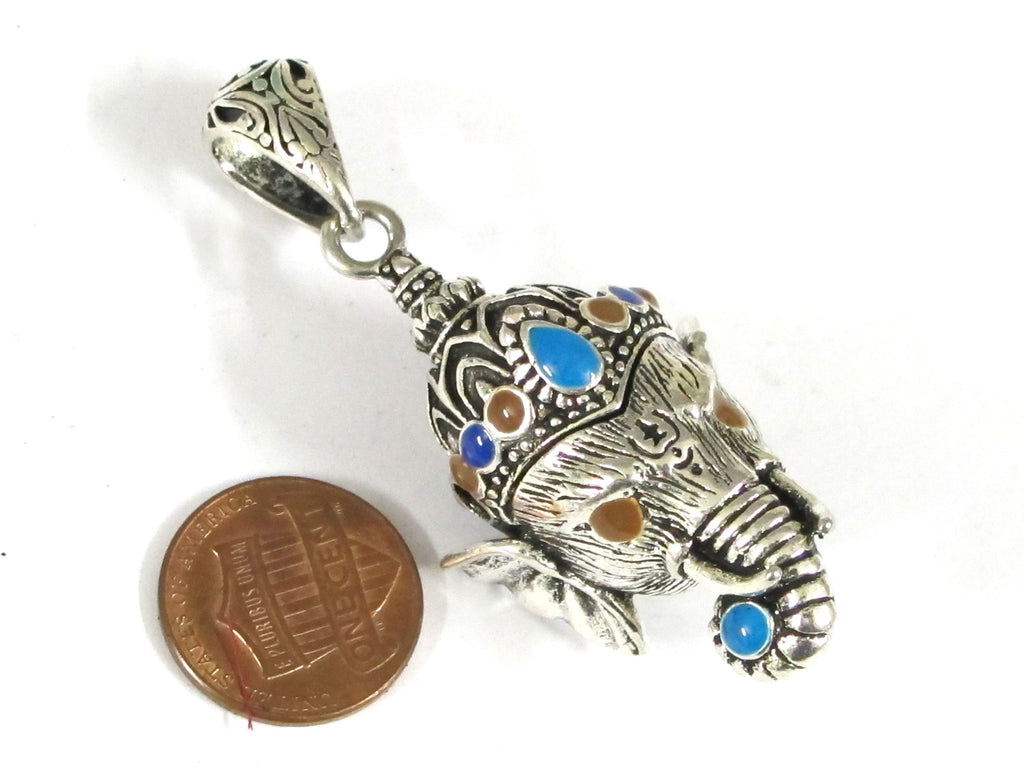 Gorgeous Ganesha Pendant Nepal 3D silver tone finish enamel inlaid lord Ganesha pendant - Ganpati Ganesh ji copyright Nepalbeadshop PM450K