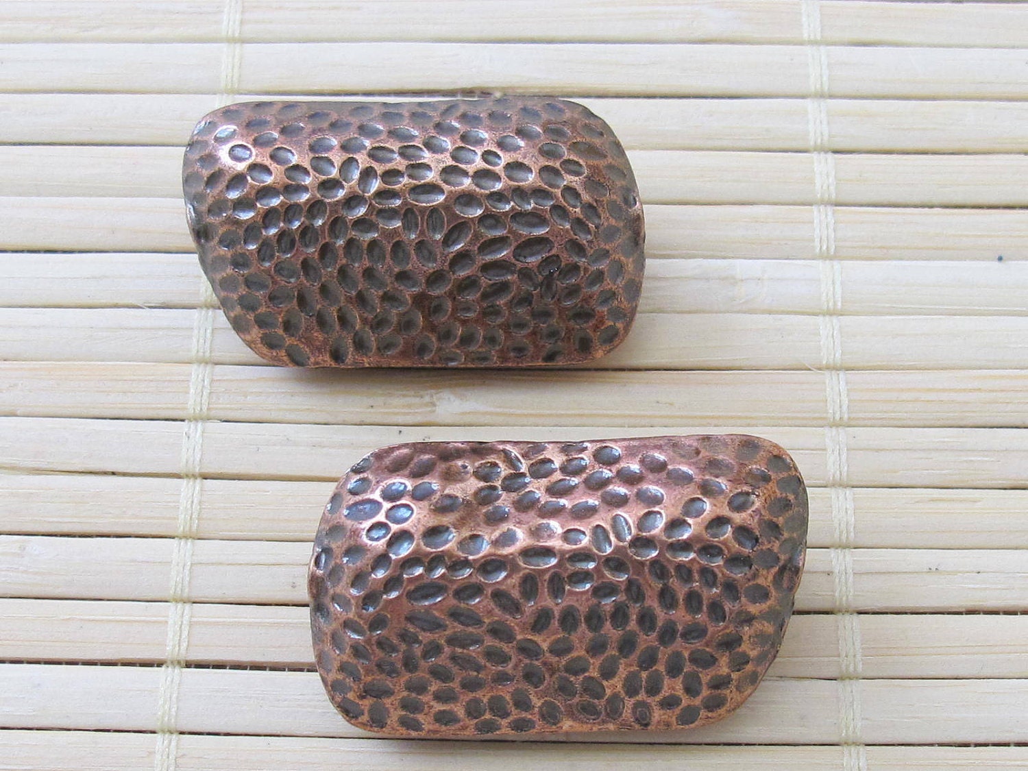 2 Copper tone peanut shell shaped large focal beads - BD203