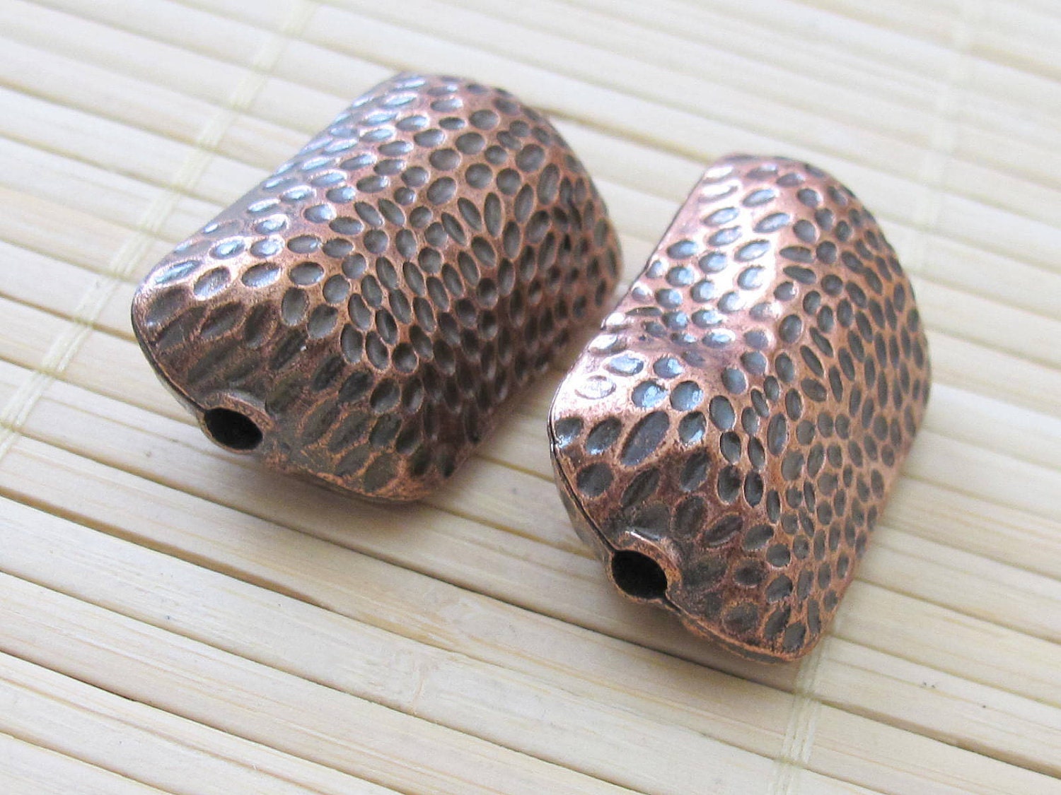 2 Copper tone peanut shell shaped large focal beads - BD203