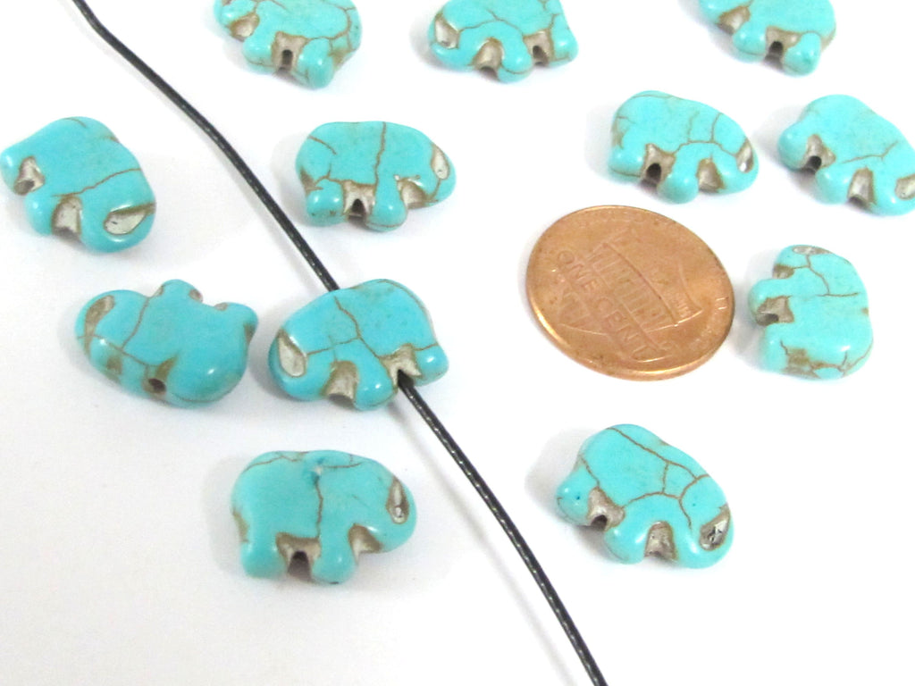 10 beads - Blue Howlite Elephant Beads | Small Elephant-Shaped Gemstone Beads | 11mm x 15mm animal Beads | GM129K