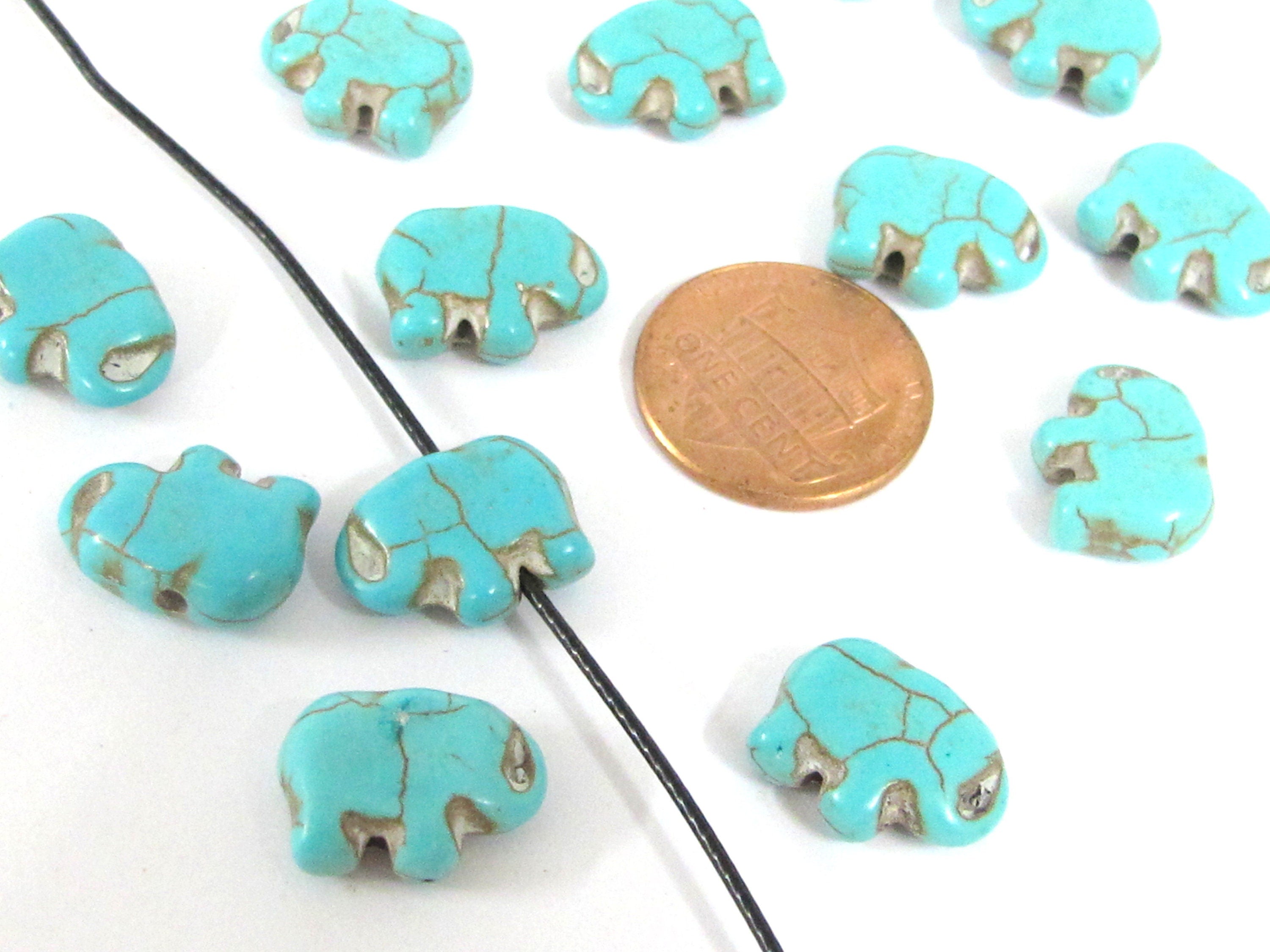 10 beads - Blue Howlite Elephant Beads | Small Elephant-Shaped Gemstone Beads | 11mm x 15mm animal Beads | GM129K