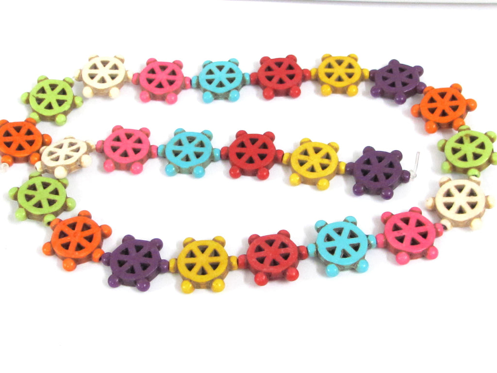 10 beads - 18 mm wide - Colorful ship wheel beads - colorful howlite nautical ship wheel helm symbol charm beads - GM129M