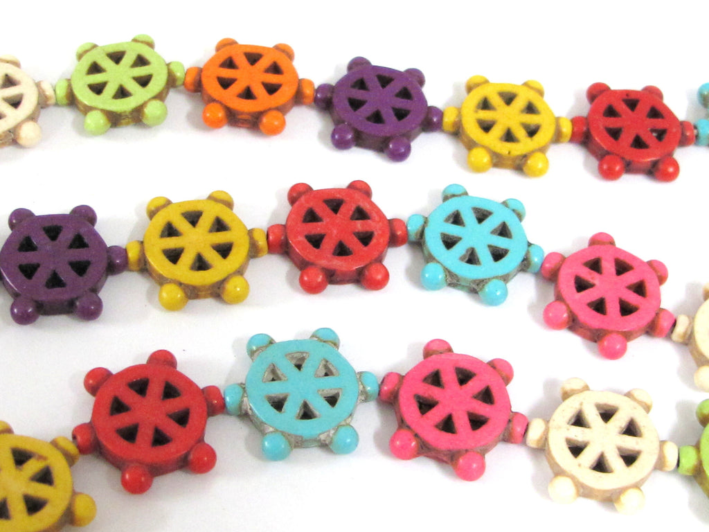10 beads - 18 mm wide - Colorful ship wheel beads - colorful howlite nautical ship wheel helm symbol charm beads - GM129M
