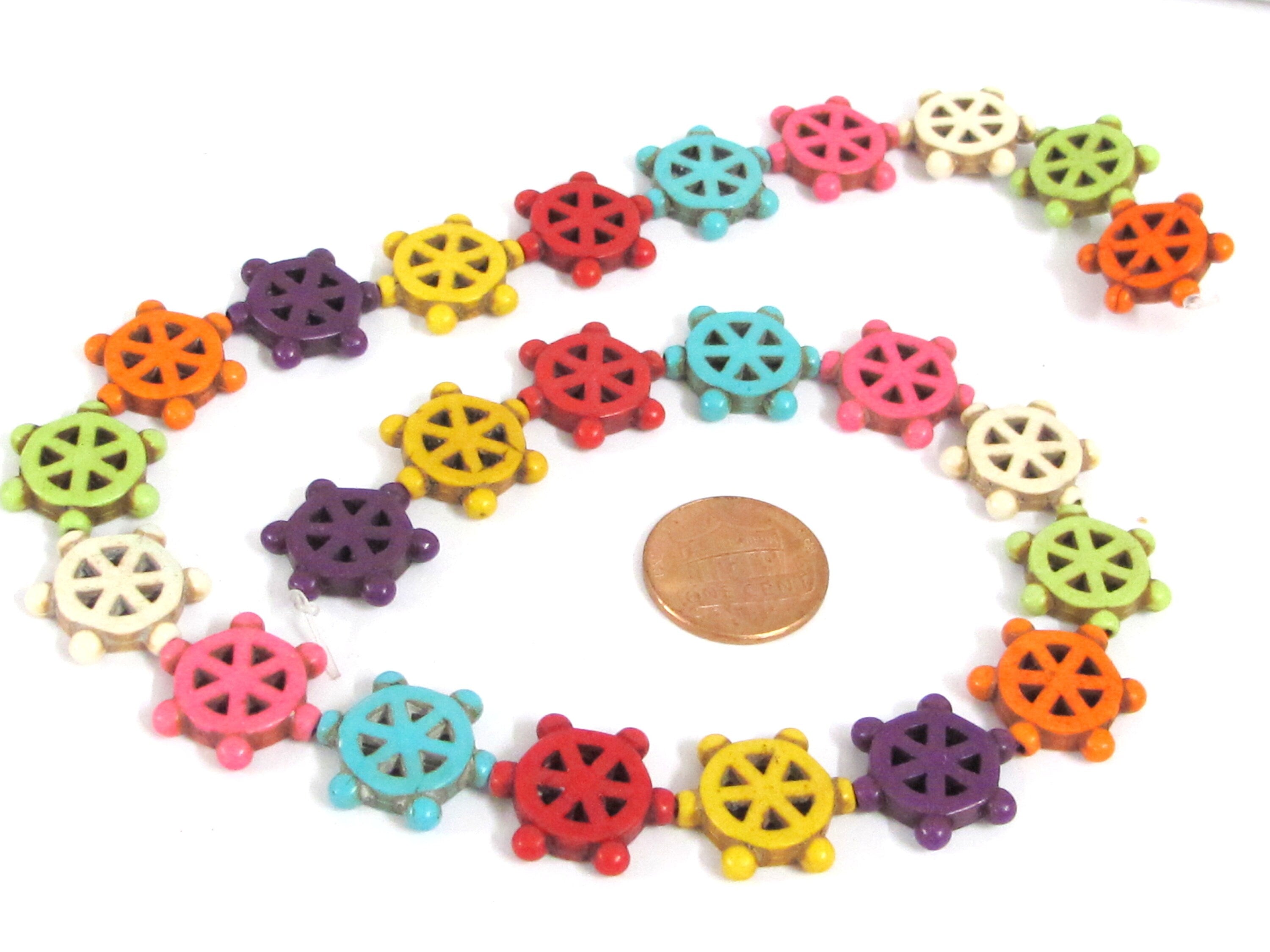 10 beads - 18 mm wide - Colorful ship wheel beads - colorful howlite nautical ship wheel helm symbol charm beads - GM129M