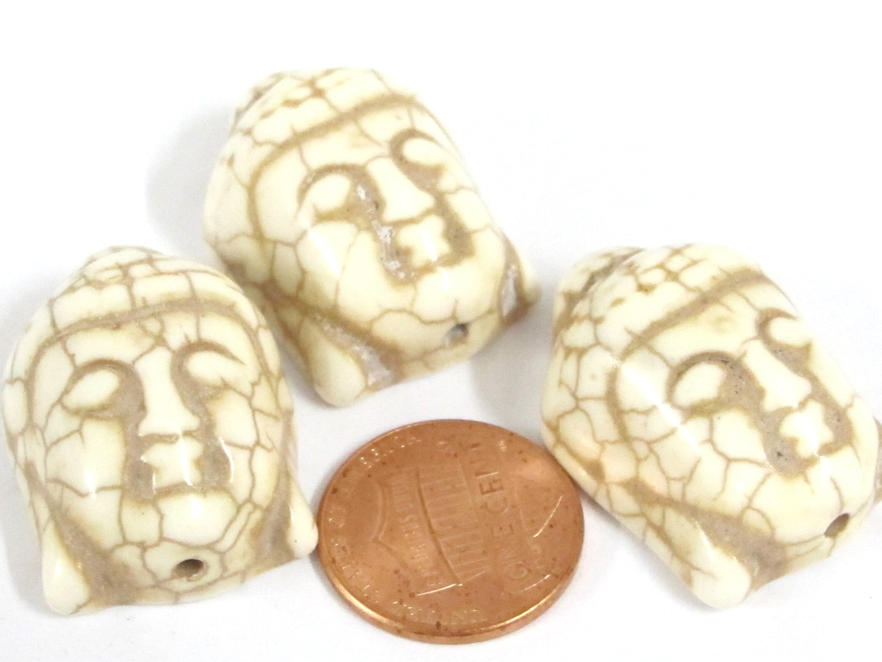 2 BEADS - White color turquoise howlite carved Buddha bead - BD128K