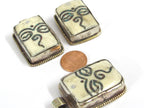 1 Tibetan Buddha eye pendant - Ethnic Tibetan cream color Buddha eye pendant with turquoise inlay Nepal bone pendant - PB016B