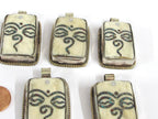 1 Tibetan Buddha eye pendant - Ethnic Tibetan cream color Buddha eye pendant with turquoise inlay Nepal bone pendant - PB016B