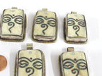 1 Tibetan Buddha eye pendant - Ethnic Tibetan cream color Buddha eye pendant with turquoise inlay Nepal bone pendant - PB016B