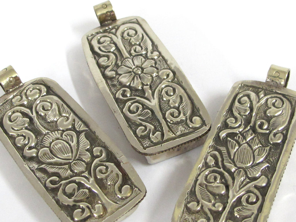 Set of 3 pendants - Ethnic Tibetan Buddha eye Vajra Om bone pendants Nepal turquoise inlay jewelry making supplies - PB016K