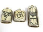 Set of 3 pendants - Ethnic Tibetan Buddha eye Vajra Om bone pendants Nepal turquoise inlay jewelry making supplies - PB016K