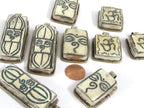 Set of 3 pendants - Ethnic Tibetan Buddha eye Vajra Om bone pendants Nepal turquoise inlay jewelry making supplies - PB016K