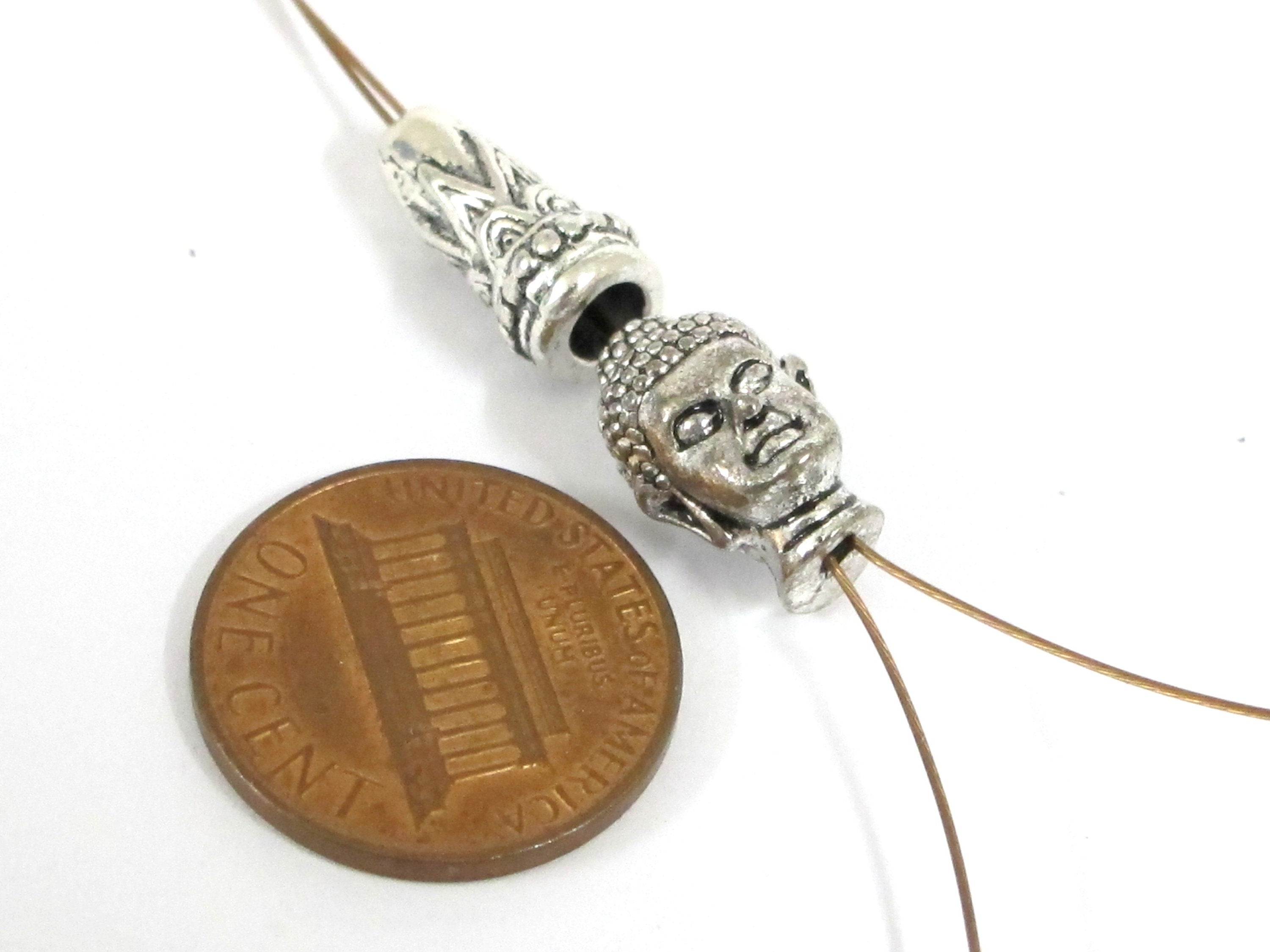 1 bead set - Tibetan Nepal buddha 2 hole Guru bead with cone shape column bead mala making main focal bead copyright nepalbeadshop - BD600E