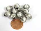 4 BEADS - Tibetan silver capped white color pearl beads 11-13 mm long x 9.5-11 mm thick - BD775G