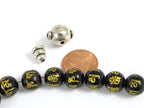 18 Beads-Tibetan om mantra om mani padme hum etched black agate quartz beads 10 mm with Guru bead for mala bracelet making - GM417B