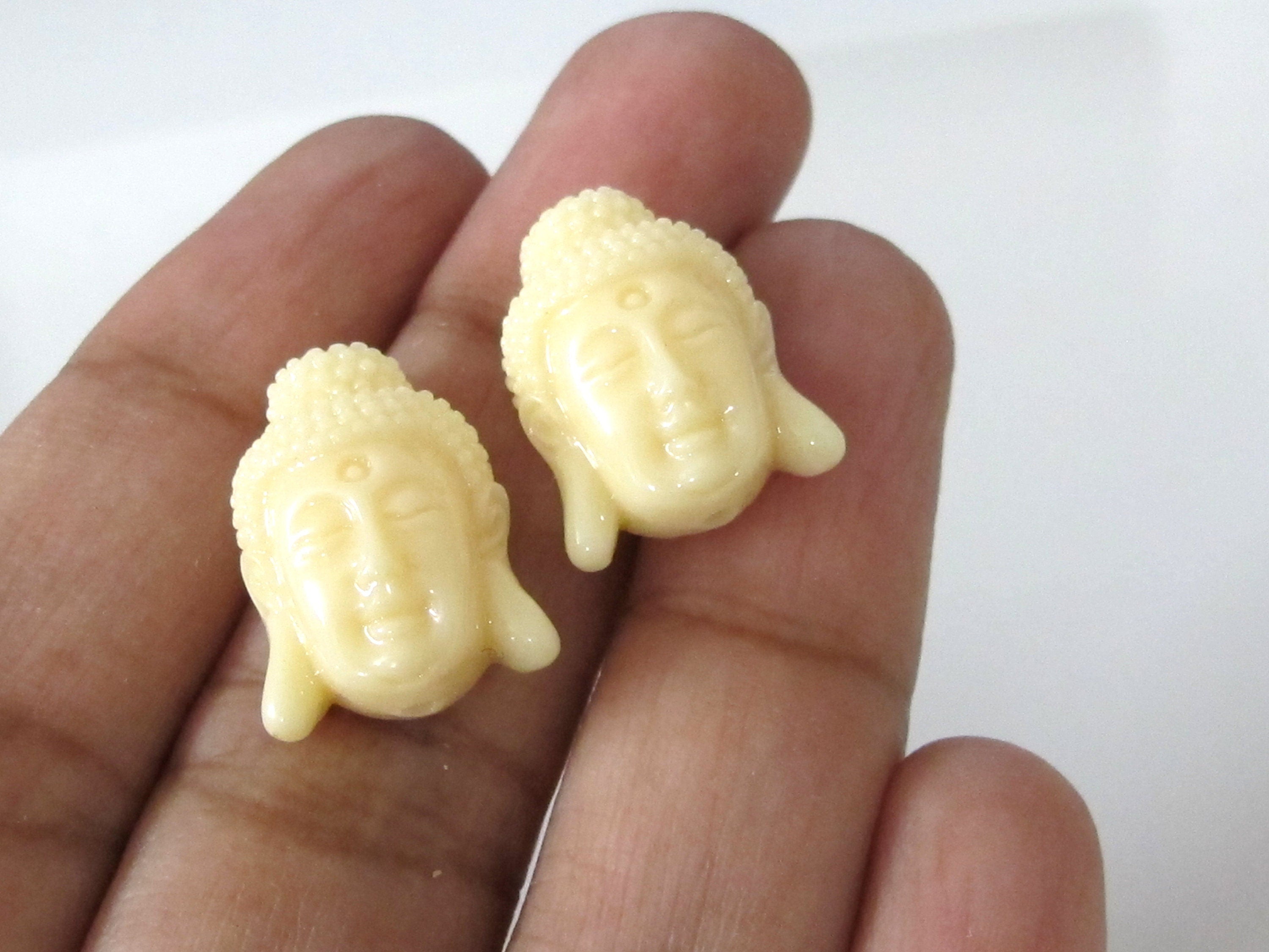 4 BEADS - Cream resin Buddha beads buddah face beads mala making supplies 13 mm x 18 mm - BD599G