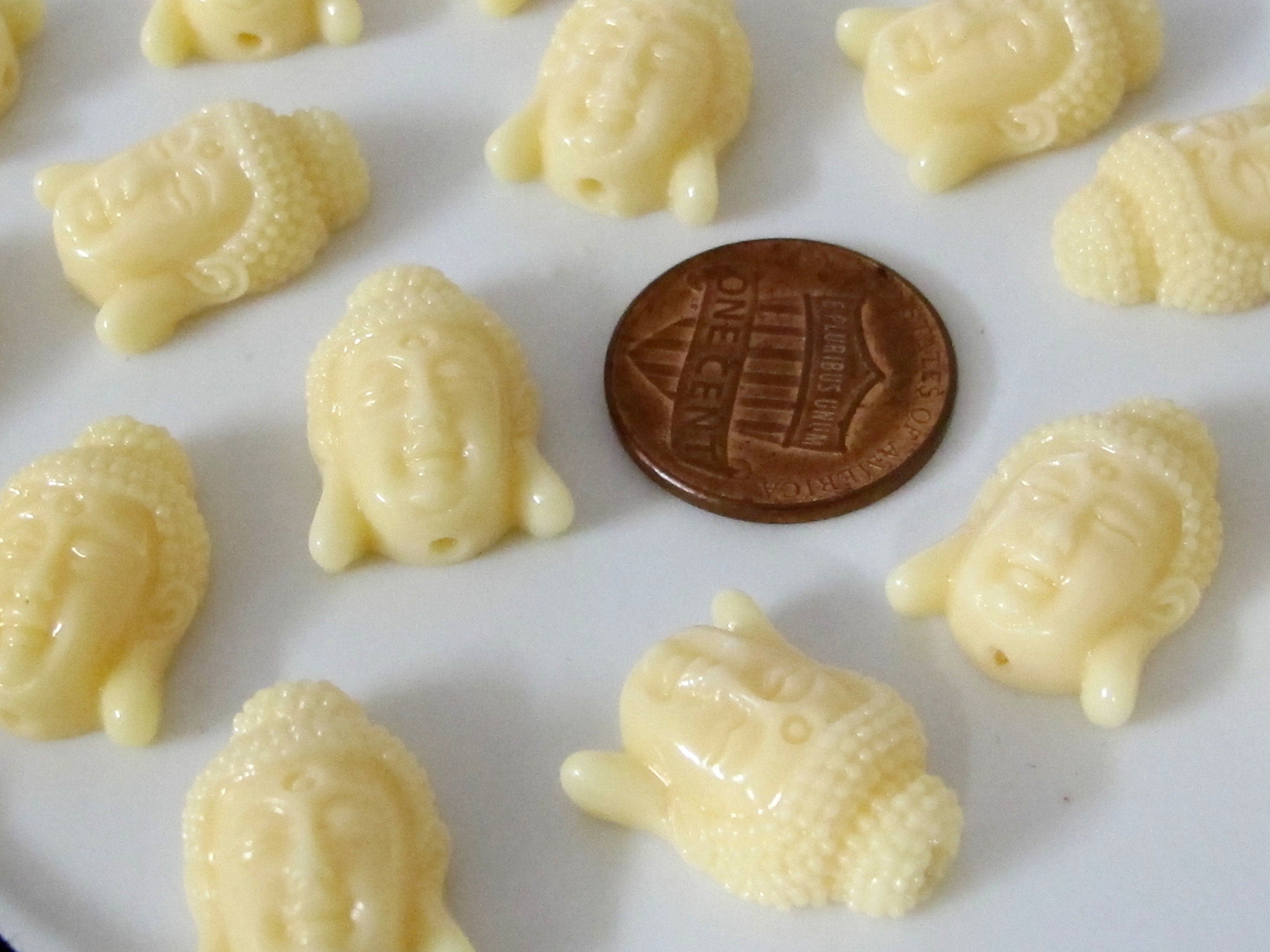4 BEADS - Cream resin Buddha beads buddah face beads mala making supplies 13 mm x 18 mm - BD599G