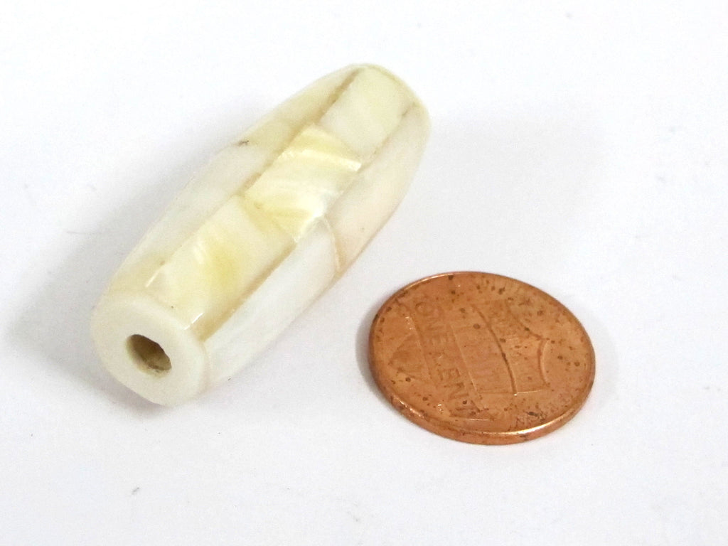 1 Bead - Long tubular cylinder mother of pearl shell MOP mosaic inlay bead - 36- 38 mm long - BD690G