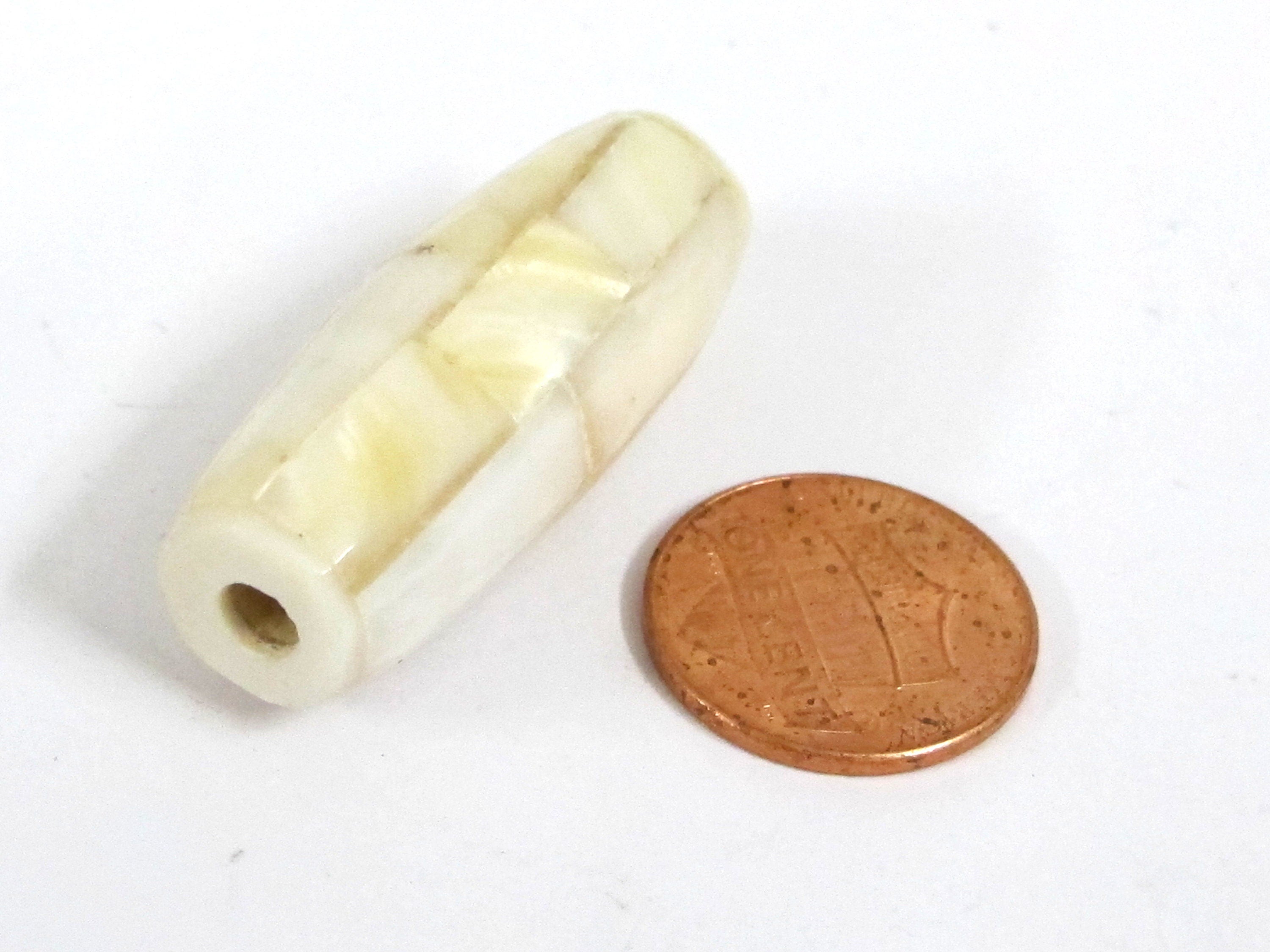 1 Bead - Long tubular cylinder mother of pearl shell MOP mosaic inlay bead - 36- 38 mm long - BD690G