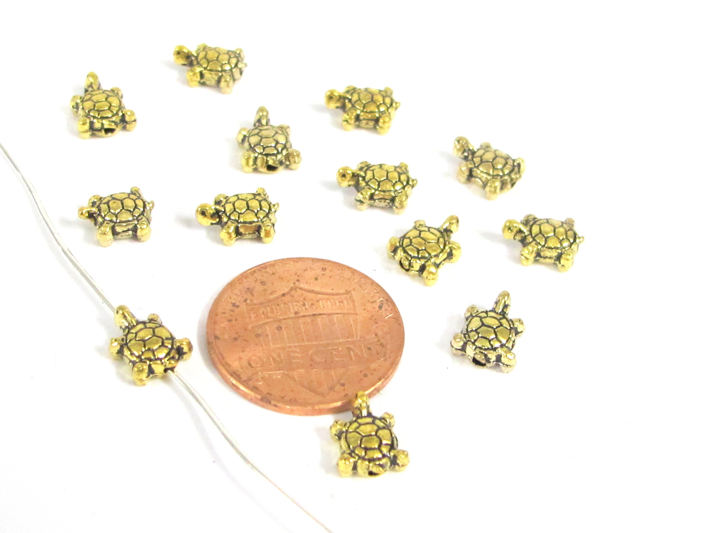 10 beads - Small tiny size turtle spacer beads antiqued Golden color - BD691G