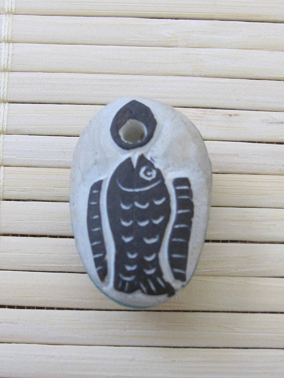 Tibetan Om fish reversible focal pendant bead-PB009