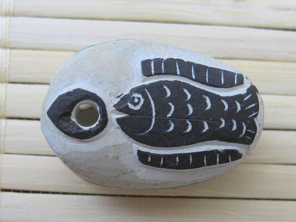 Tibetan Om fish reversible focal pendant bead-PB009