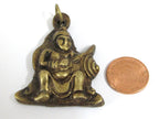 1 Pendant - Tibetan brass warrior knight sword fighter pendant from Nepal antiqued finish - CP143