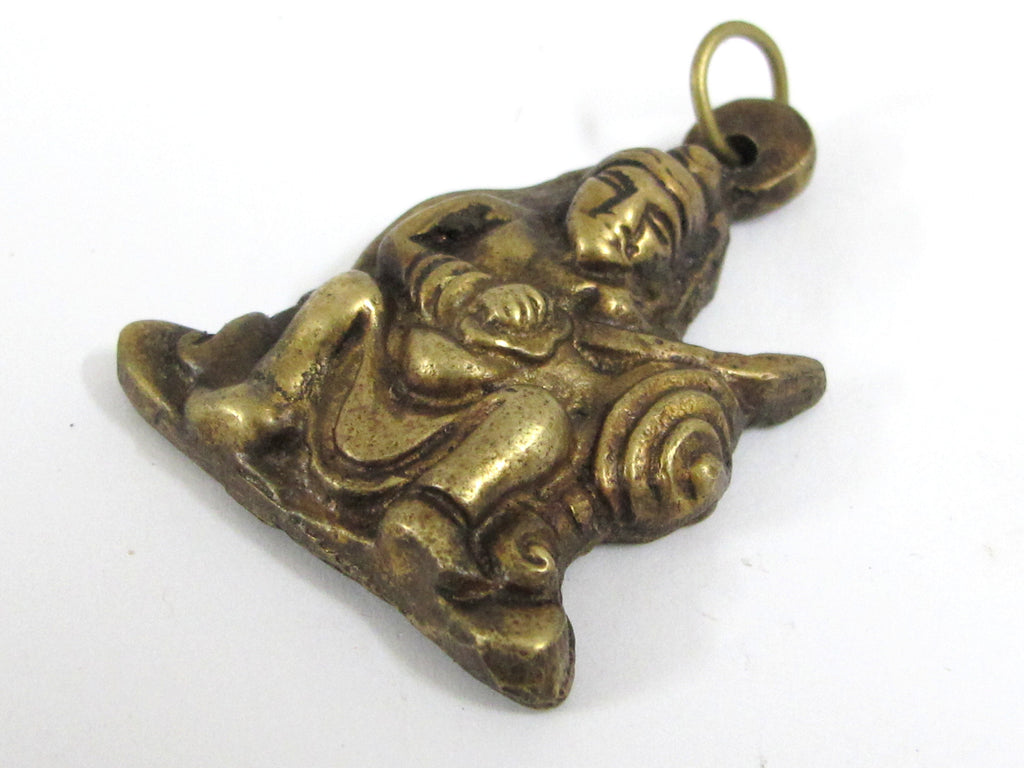1 Pendant - Tibetan brass warrior knight sword fighter pendant from Nepal antiqued finish - CP143